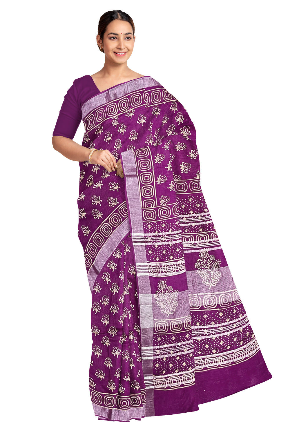 Southloom Linen Violet Designer Saree with Floral Prints