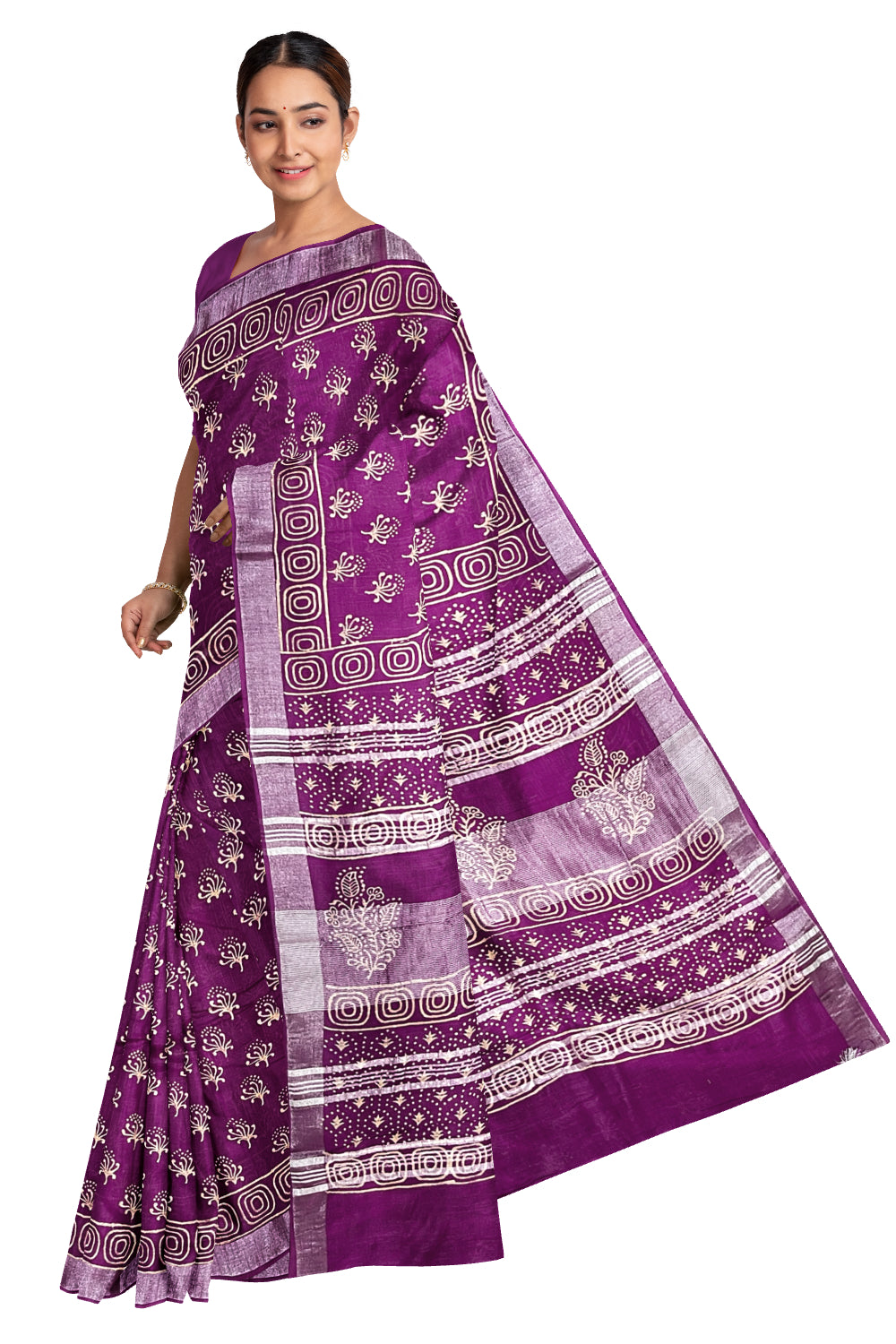 Southloom Linen Violet Designer Saree with Floral Prints