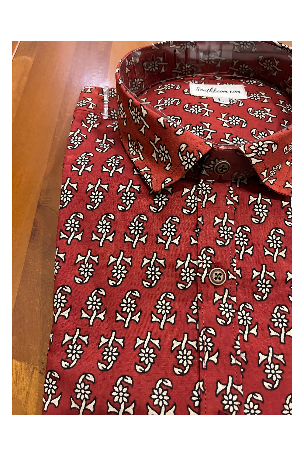 Southloom Jaipur Cotton Red Hand Block Printed Shirt (Full Sleeves)