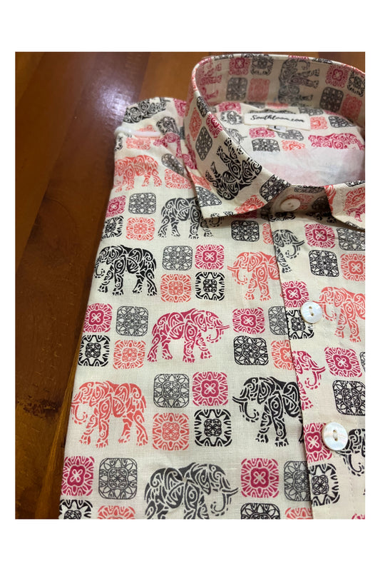 Southloom Jaipur Cotton Elephant Art Hand Block Printed Shirt (Half Sleeves)