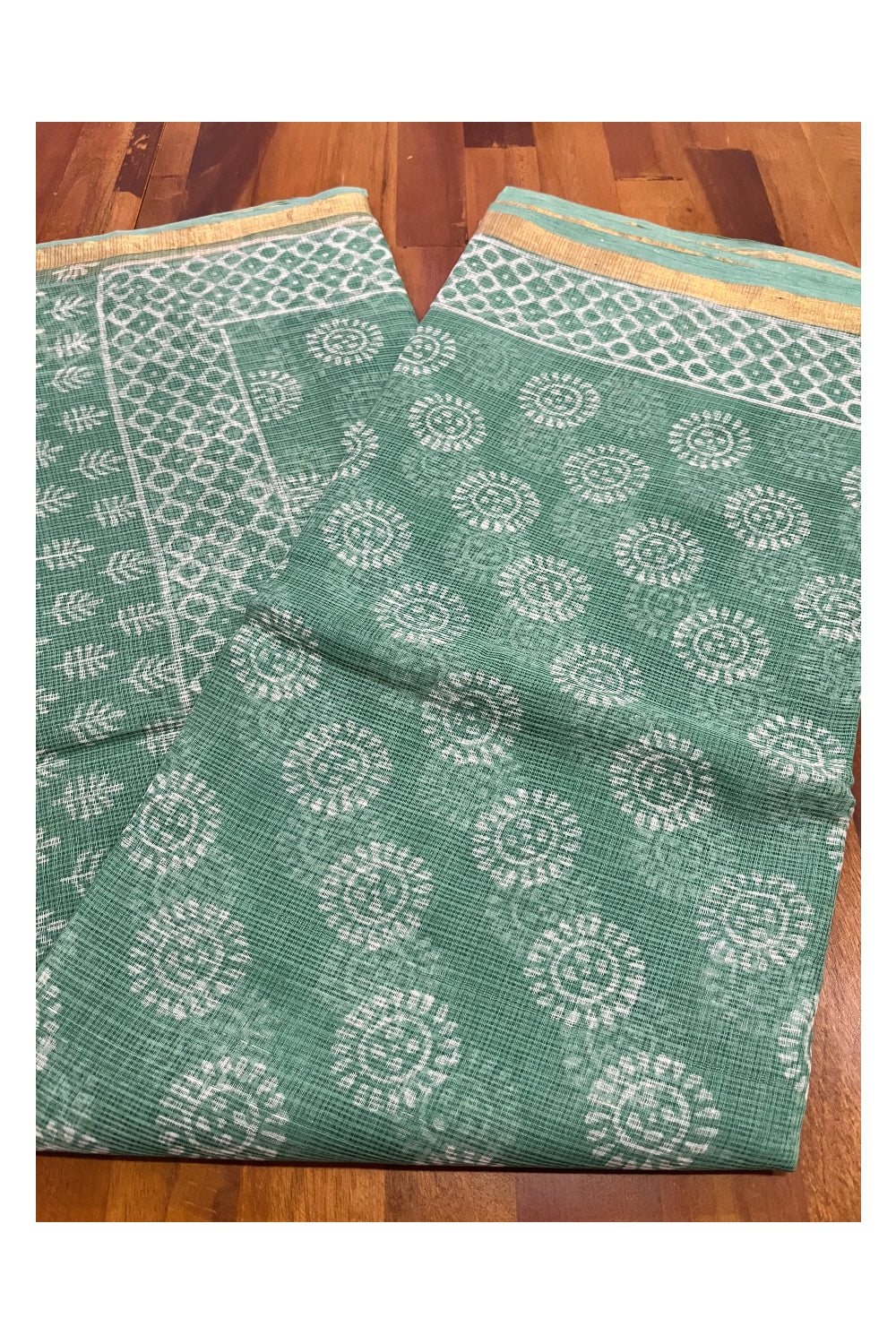 Southloom Kota Fabric Floral Printed Green Saree