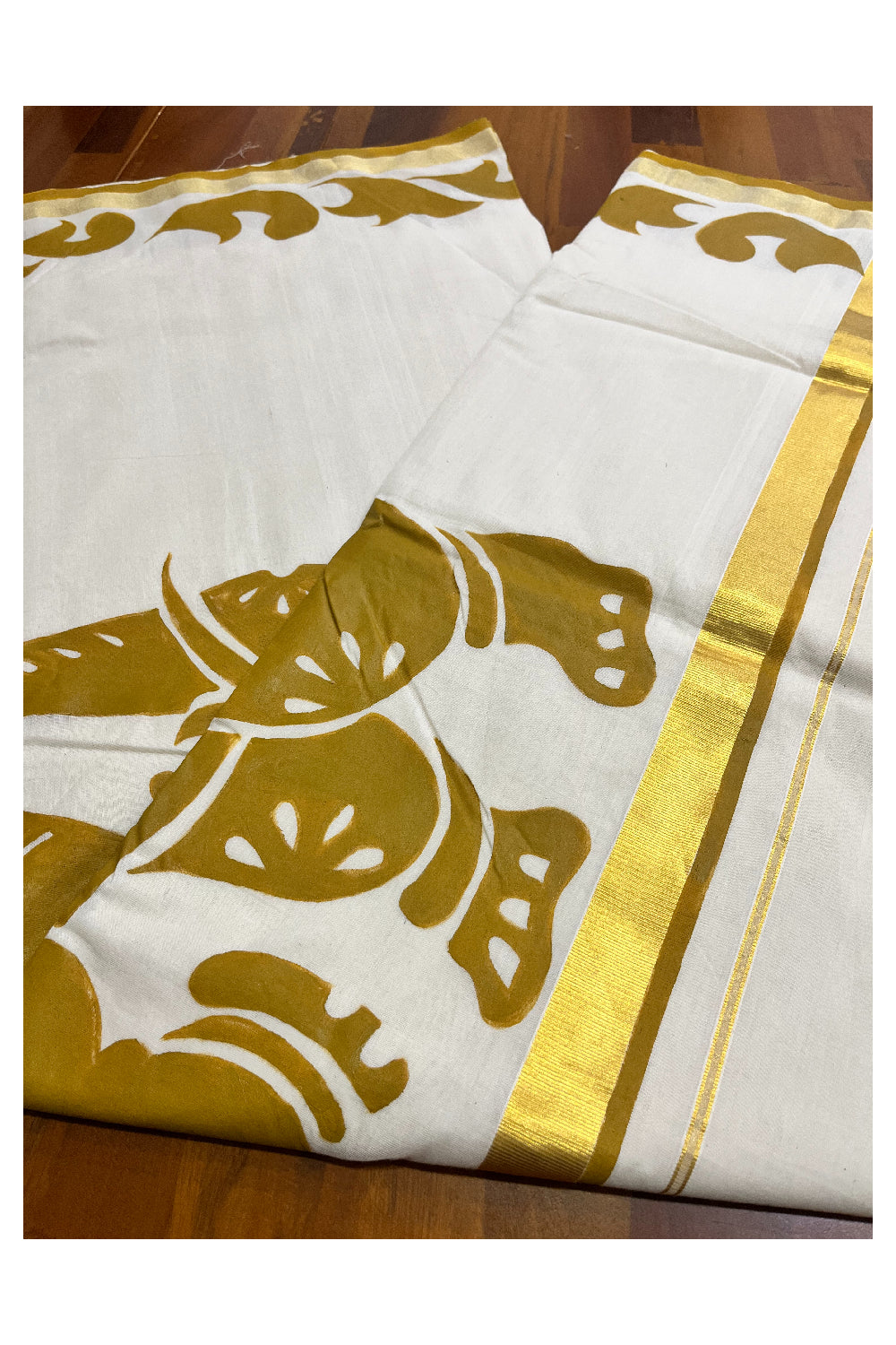 Southloom Premium Balaramapuram Handloom Cotton Yellow Hand Painted Designs Saree (Vishu 2024 Collection)