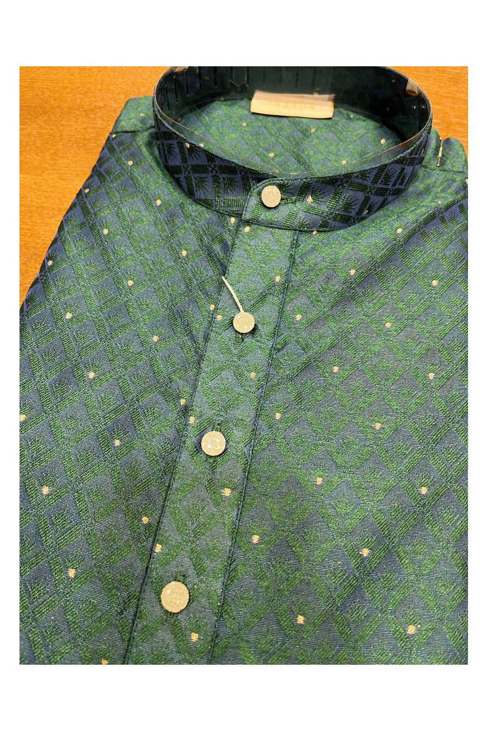 Southloom Green Woven Patterns Semi Silk Short Kurta for Men