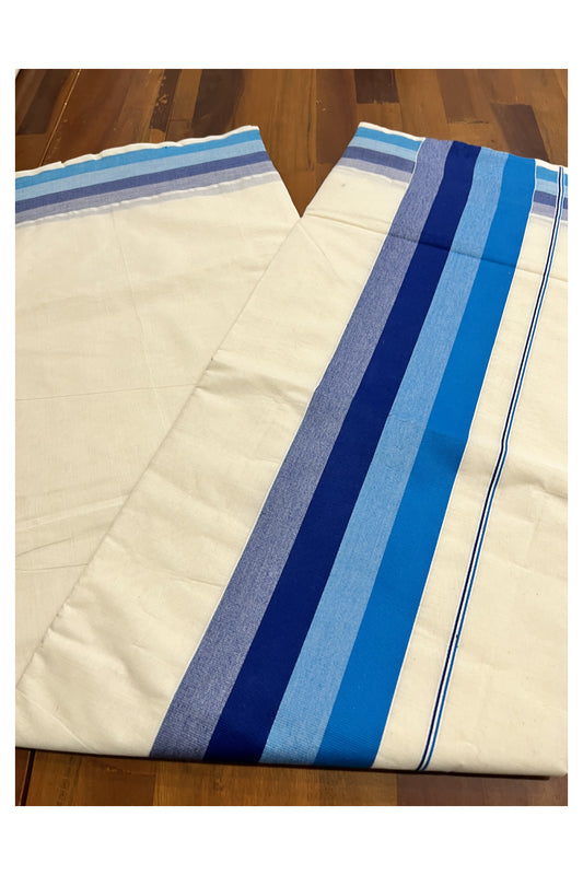 Pure Cotton Kerala Plain Saree with Blue Border (Vishu 2024 Collection)