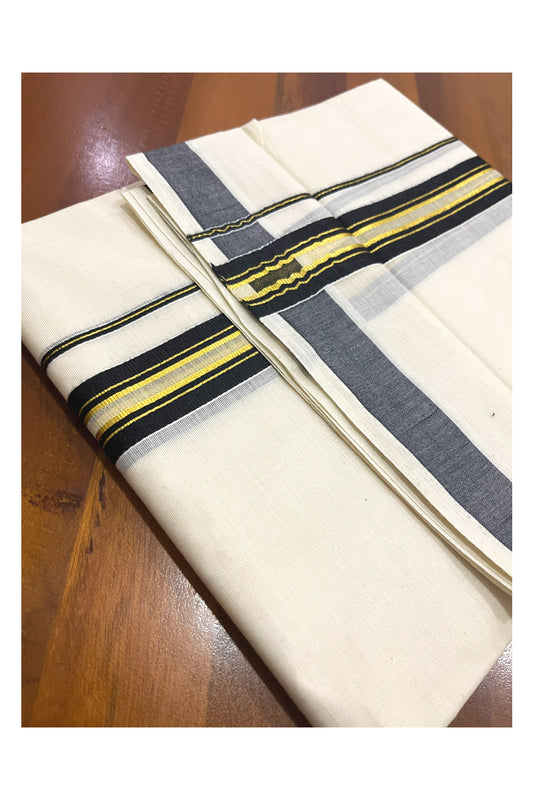 Off White Kerala Double Mundu with Black Kasavu Kara (South Indian Kerala Dhoti)