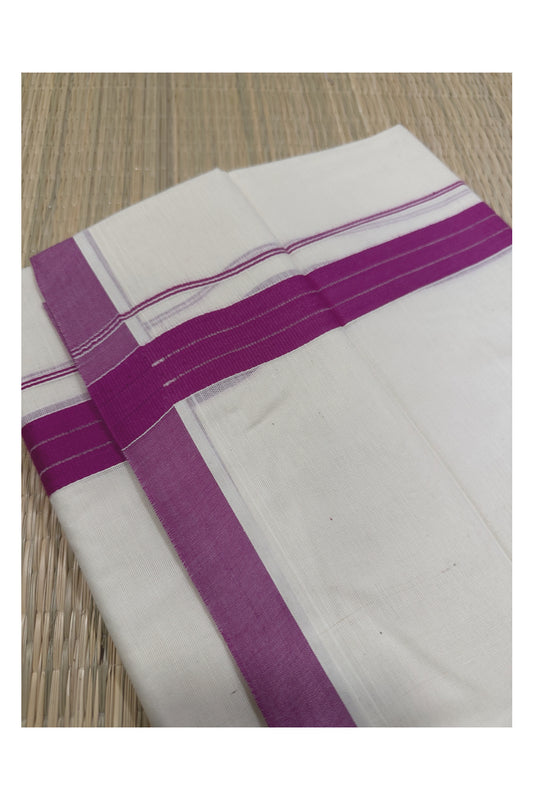 Off White Kerala Double Mundu with Magenta Kara (South Indian Kerala Dhoti)