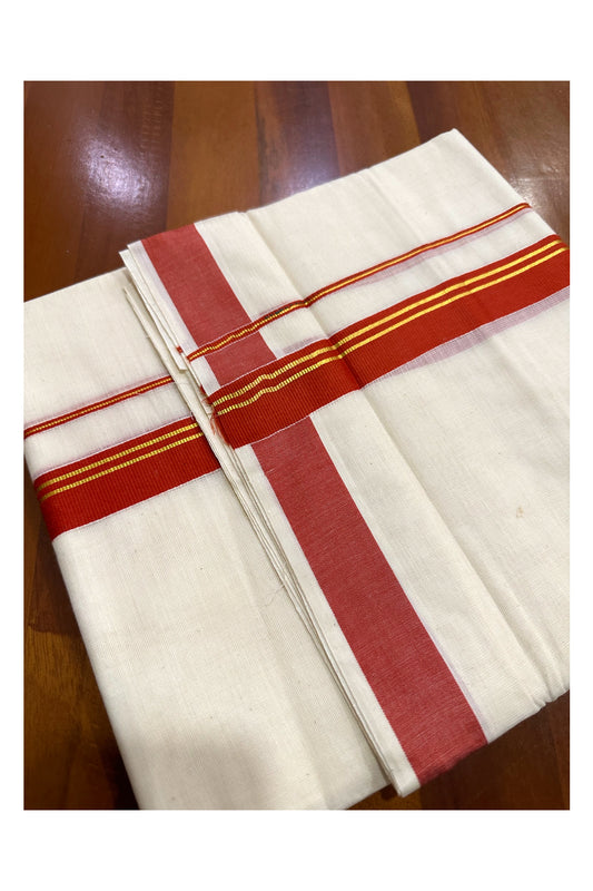 Kerala Cotton Double Mundu with Orange and Kasavu Border (Onam Mundu 2023)