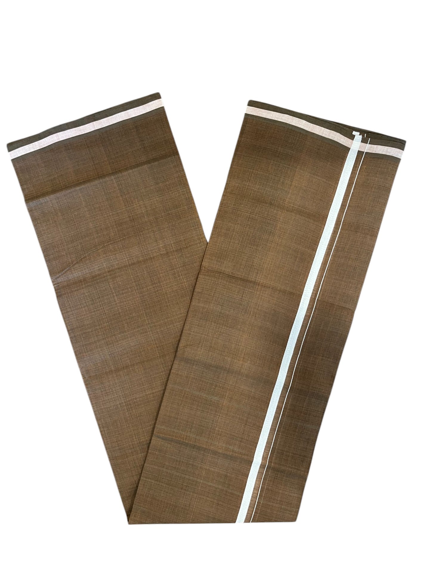 Southloom Premium Handloom Brown Solid Single Mundu (Lungi) with White Border (South Indian Kerala Dhoti)