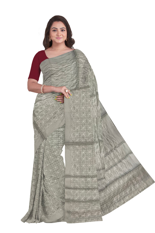 Southloom Semi Silk Grey Thread Work Designer Saree