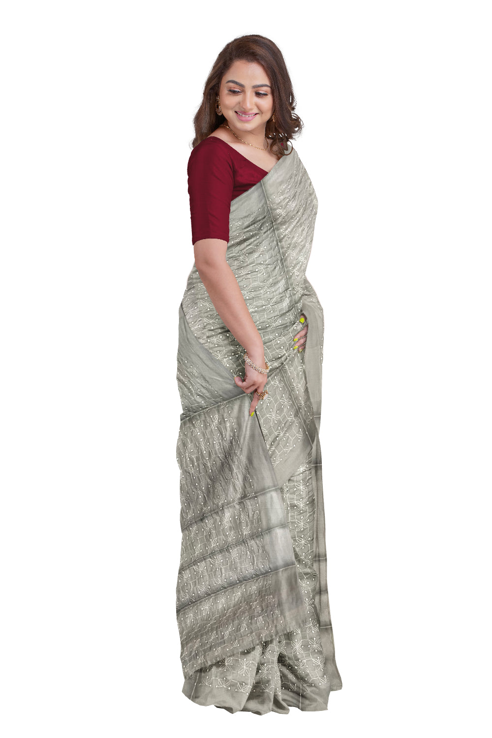 Southloom Semi Silk Grey Thread Work Designer Saree