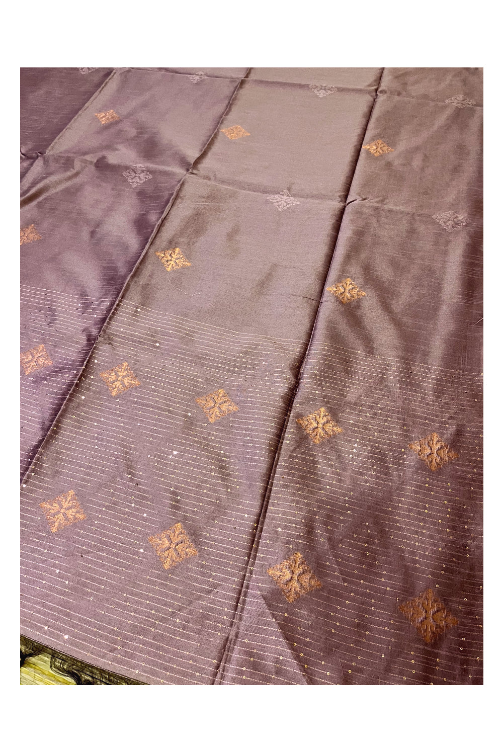 Southloom Semi SIlk Light Purple Designer Saree with Woven Copper Butta Works on Body