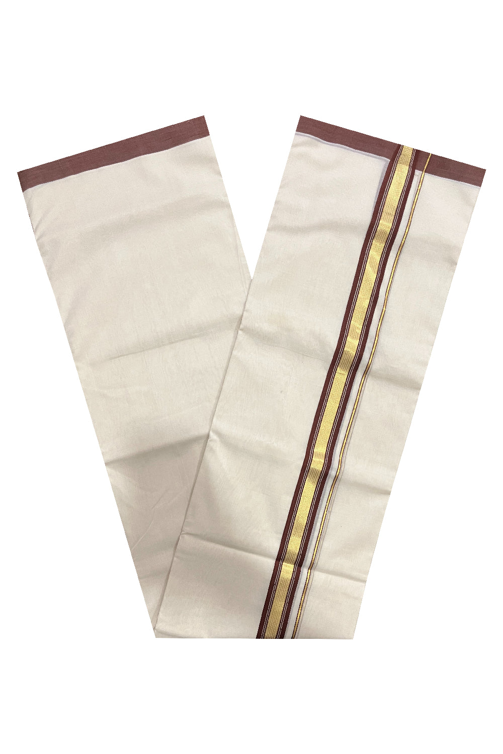 Southloom Premium Balaramapuram Unakkupaavu Handloom Mundu with Brown and Kasavu Border (South Indian Kerala Dhoti)