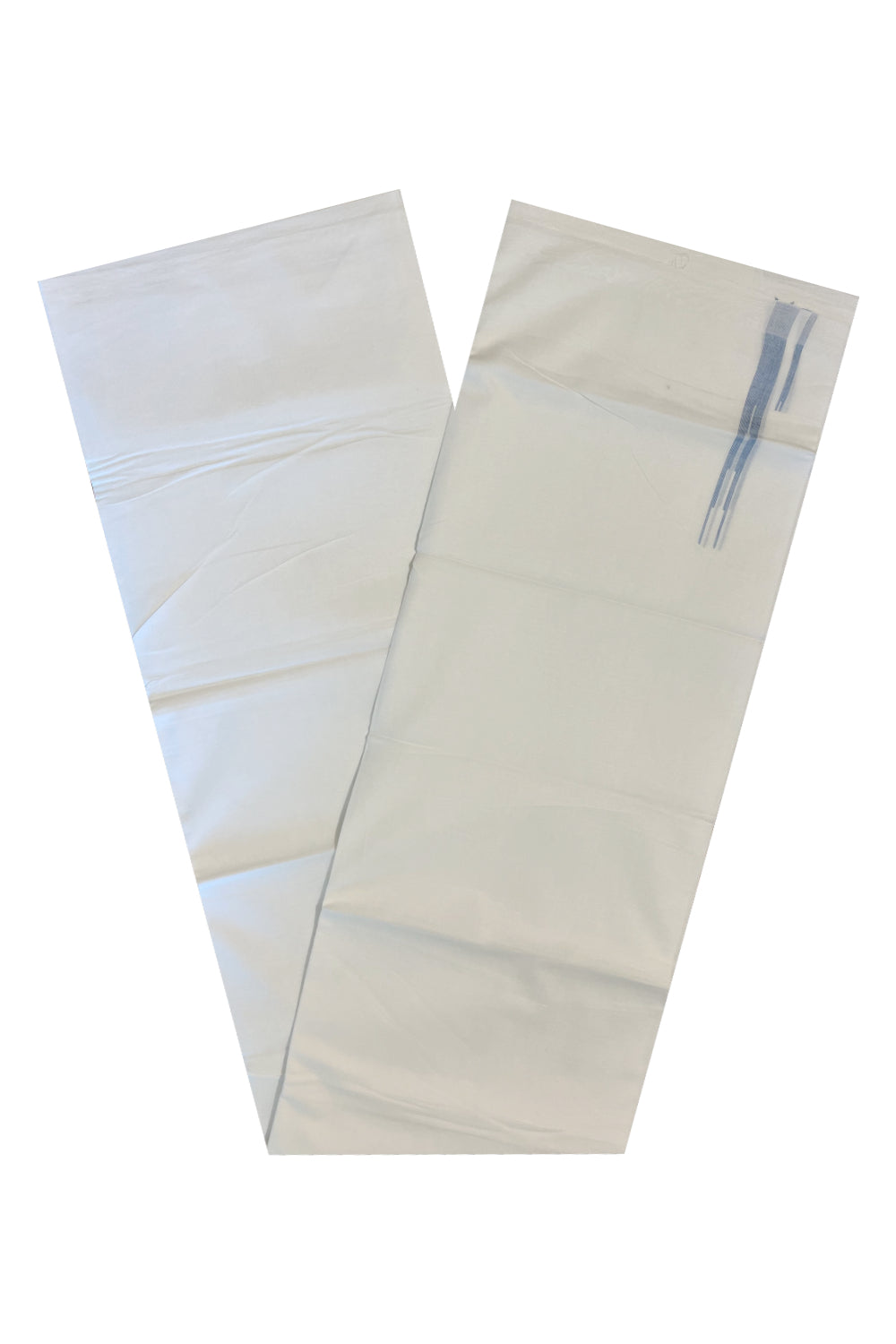 Pure White Cotton Double Mundu with Blue Chutti Kara (South Indian Kerala Dhoti)