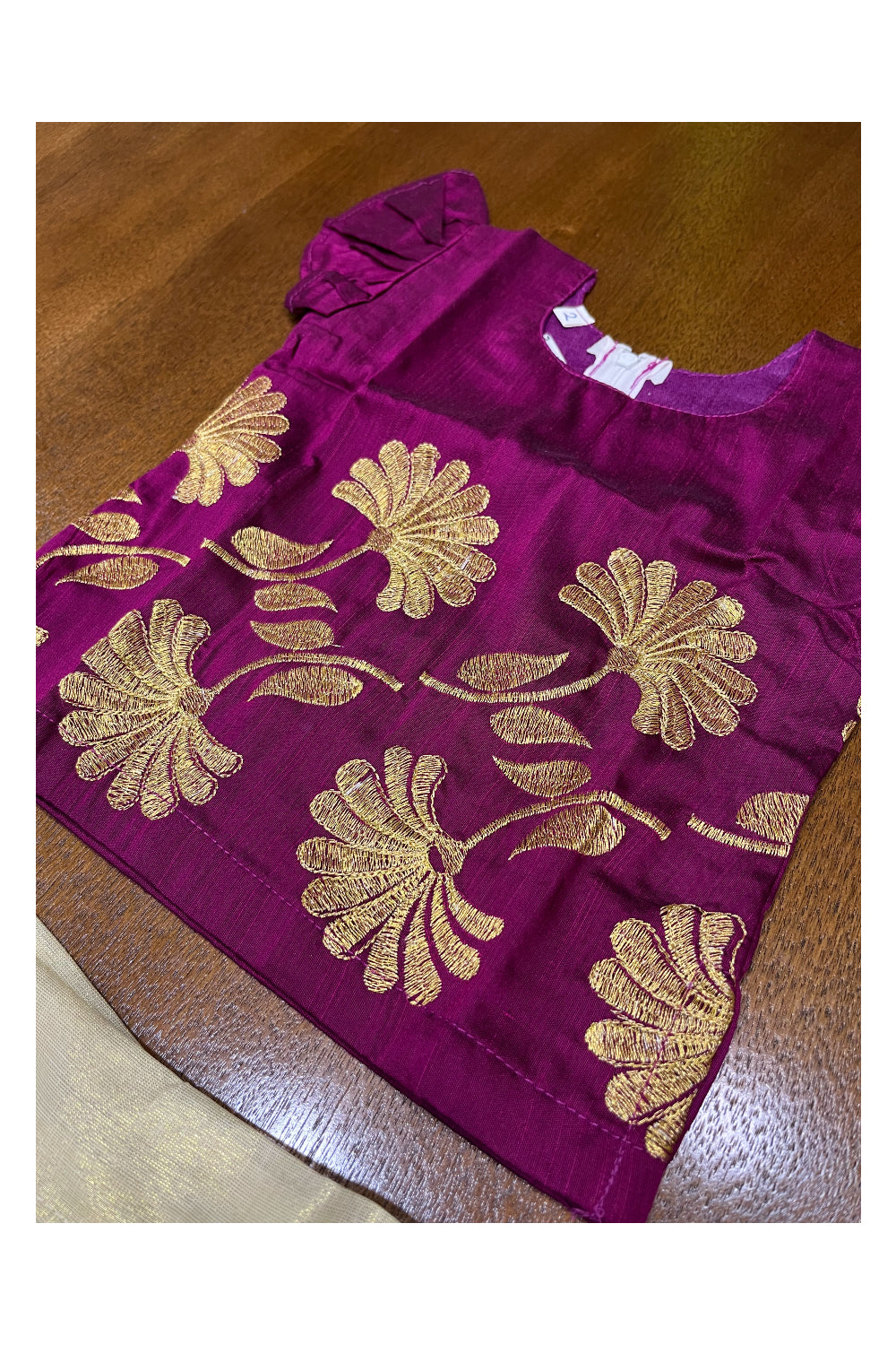 Southloom Kerala Magenta Pattupavada and Blouse with Embroidery Work (Age - 4 Year)