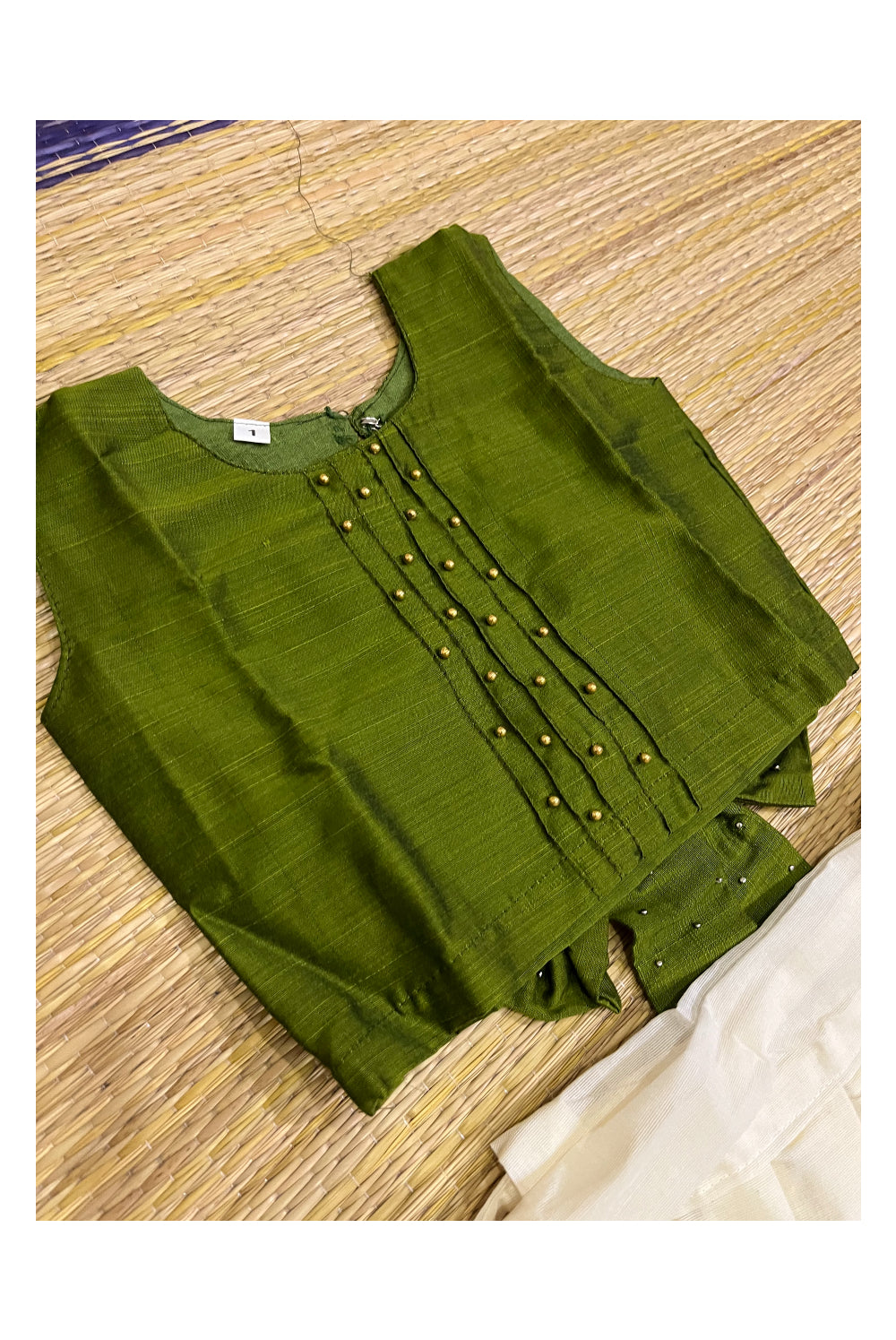 Southloom Kerala Pavada Blouse with Green Bead Work Design (Age - 1 Year)