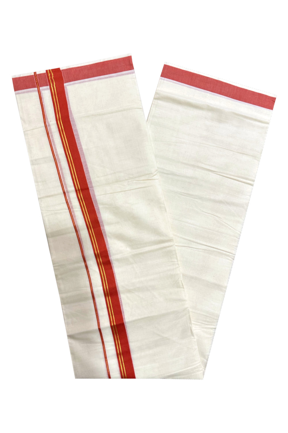 Kerala Cotton Double Mundu with Orange and Kasavu Border (Onam Mundu 2023)