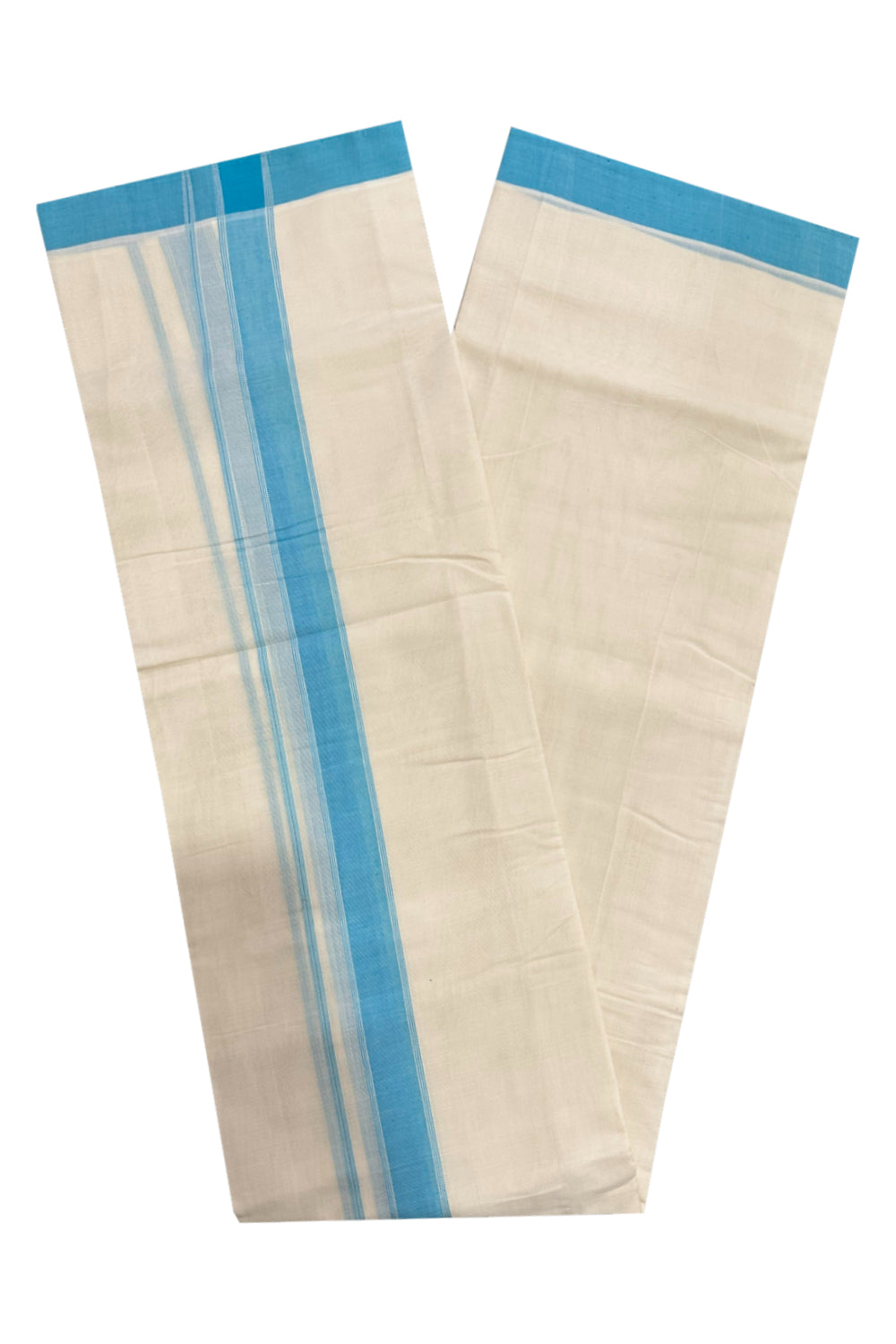 Southloom Premium Handloom Mundu with Turquoise Kara (Onam Mundu 2023)