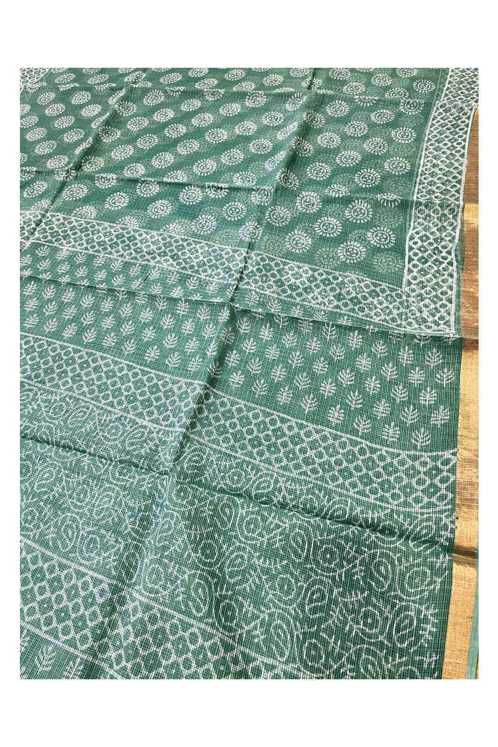 Southloom Kota Fabric Floral Printed Green Saree