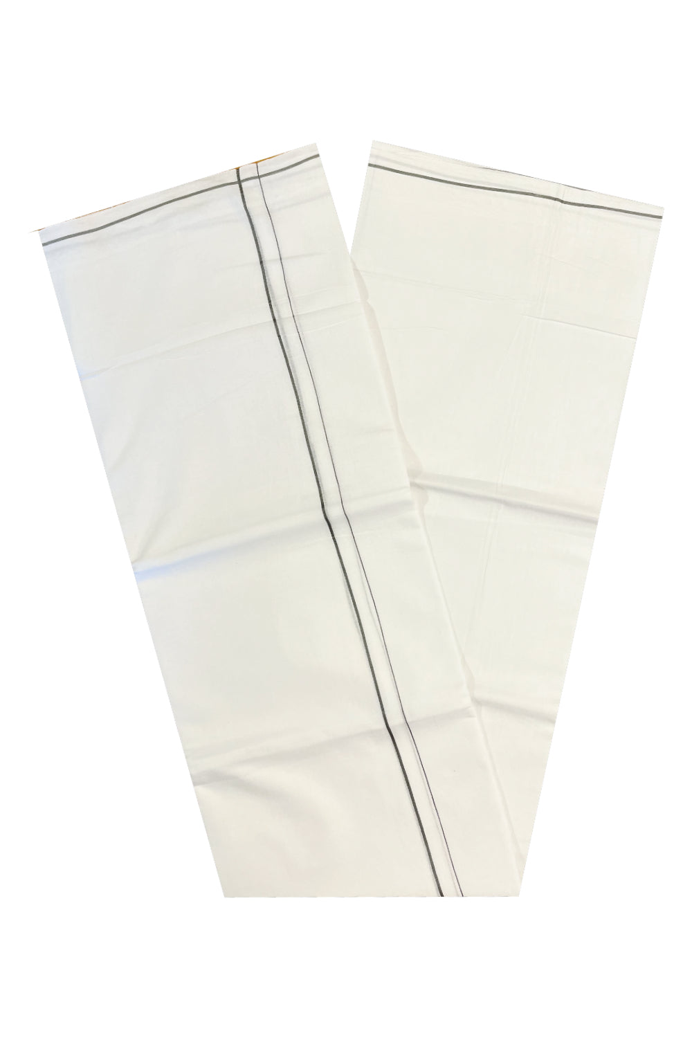 Pure White Cotton Double Mundu with Grey Kara (South Indian Dhoti)