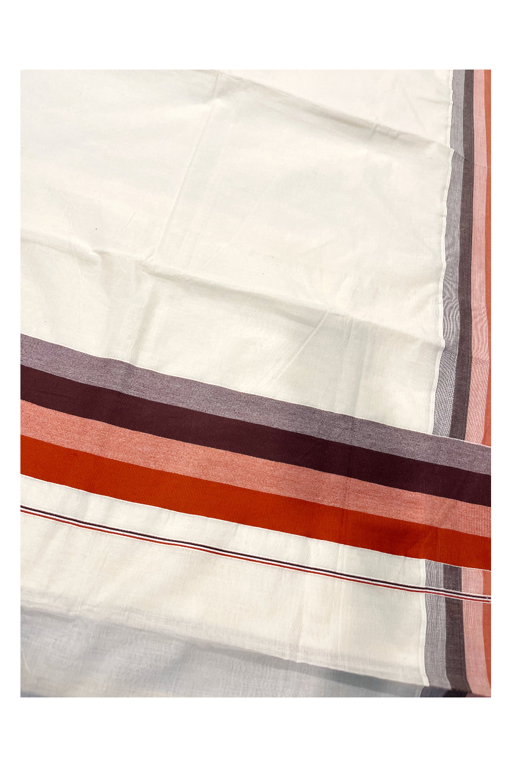 Pure Cotton Off White Kerala Saree with Brick Red Brown Shaded Border