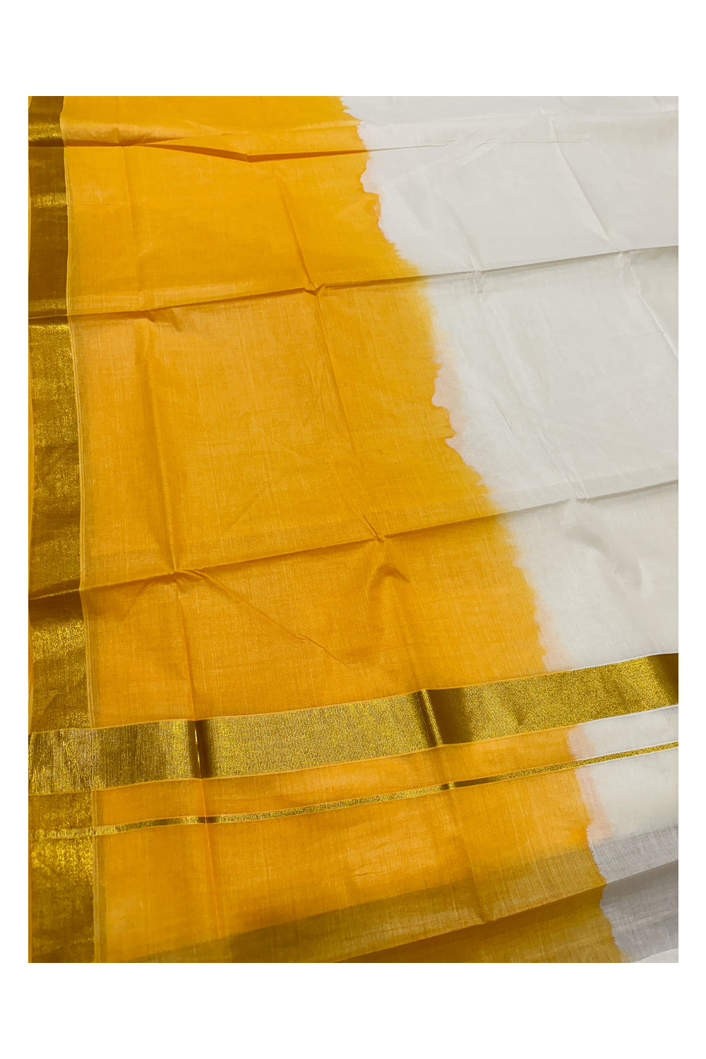 Southloom Tie and Dye Multi Colour Orange Kasavu Saree (Onam 2024 Collection)