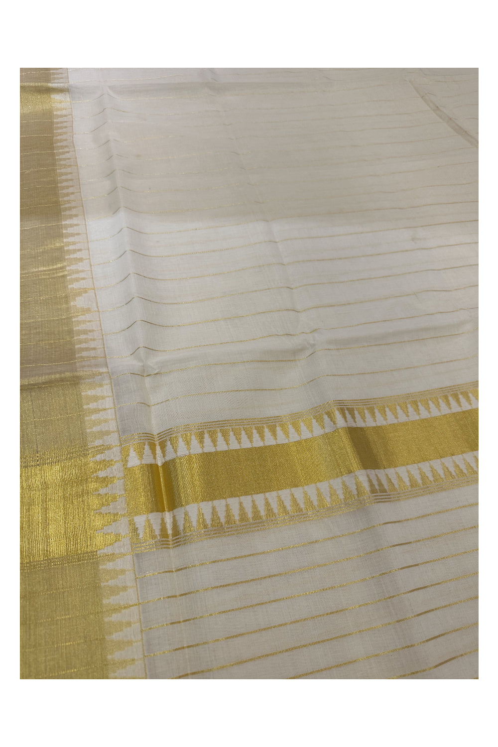 Southloom Super Premium Balaramapuram Unakkupaavu Handloom Saree with Woven Temple Border and Lines Across Body