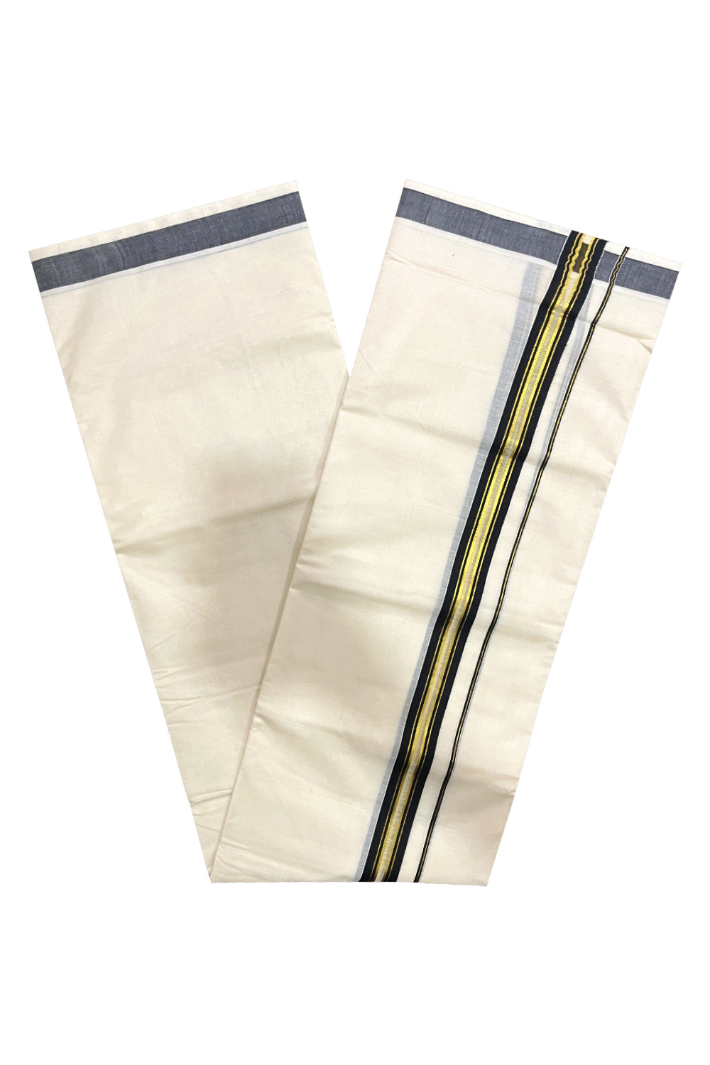 Off White Kerala Double Mundu with Black Kasavu Kara (South Indian Kerala Dhoti)