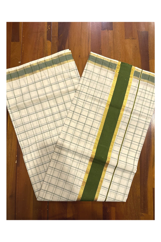 Kerala Woven Check Design Saree with Kasavu and Green Border (Onam Saree 2023)