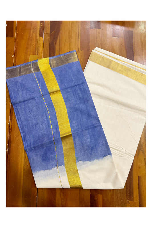 Southloom Tie and Dye Multi Colour Blue Kasavu Saree