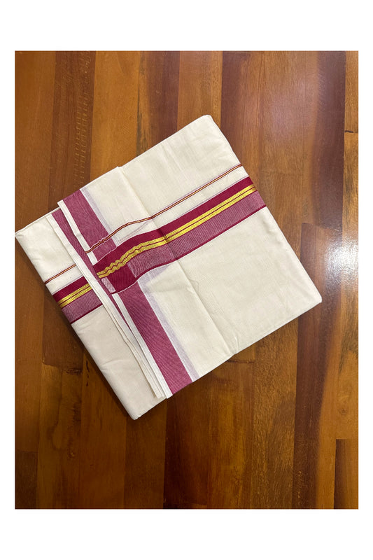 Kerala Cotton Double Mundu with Maroon and Kasavu Border (Onam Mundu 2023)