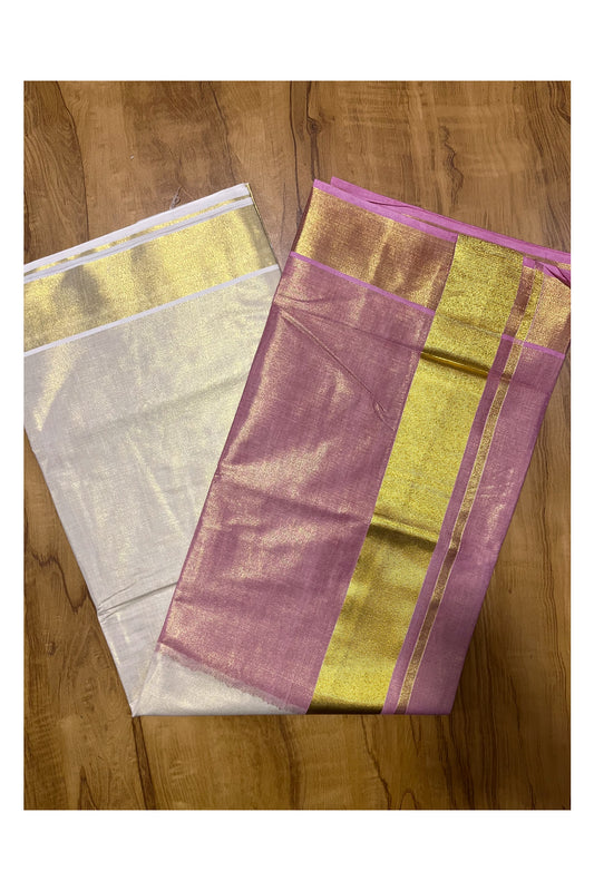 Southloom Tie & Dye - Half & Half  Multi Colour Pink Design Saree with Kasavu Border