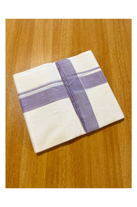 Southloom Premium Handloom Cotton Double Mundu with Lavender Lines Border