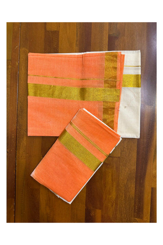 Southloom Tie & Dye - Half & Half  Multi Colour Orange Design Set Mundu (Mundum Neriyathum) in 2.80 m Neriyathu (Extra Length)