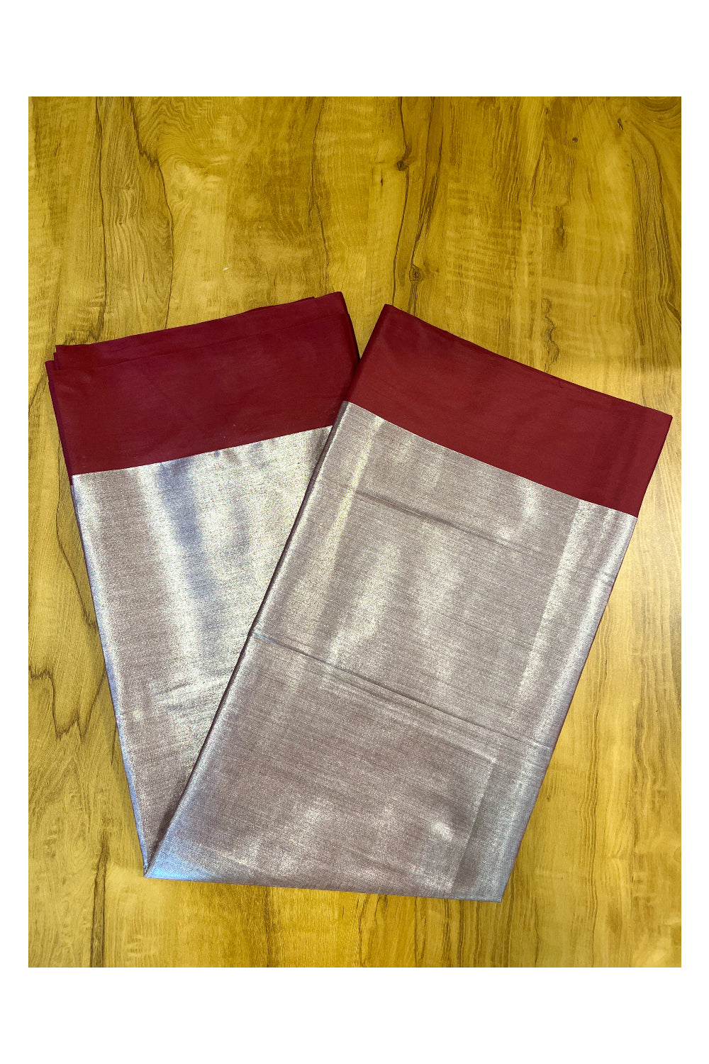 Southloom Special Semi Silk Saree with Silver Body and Maroon Border