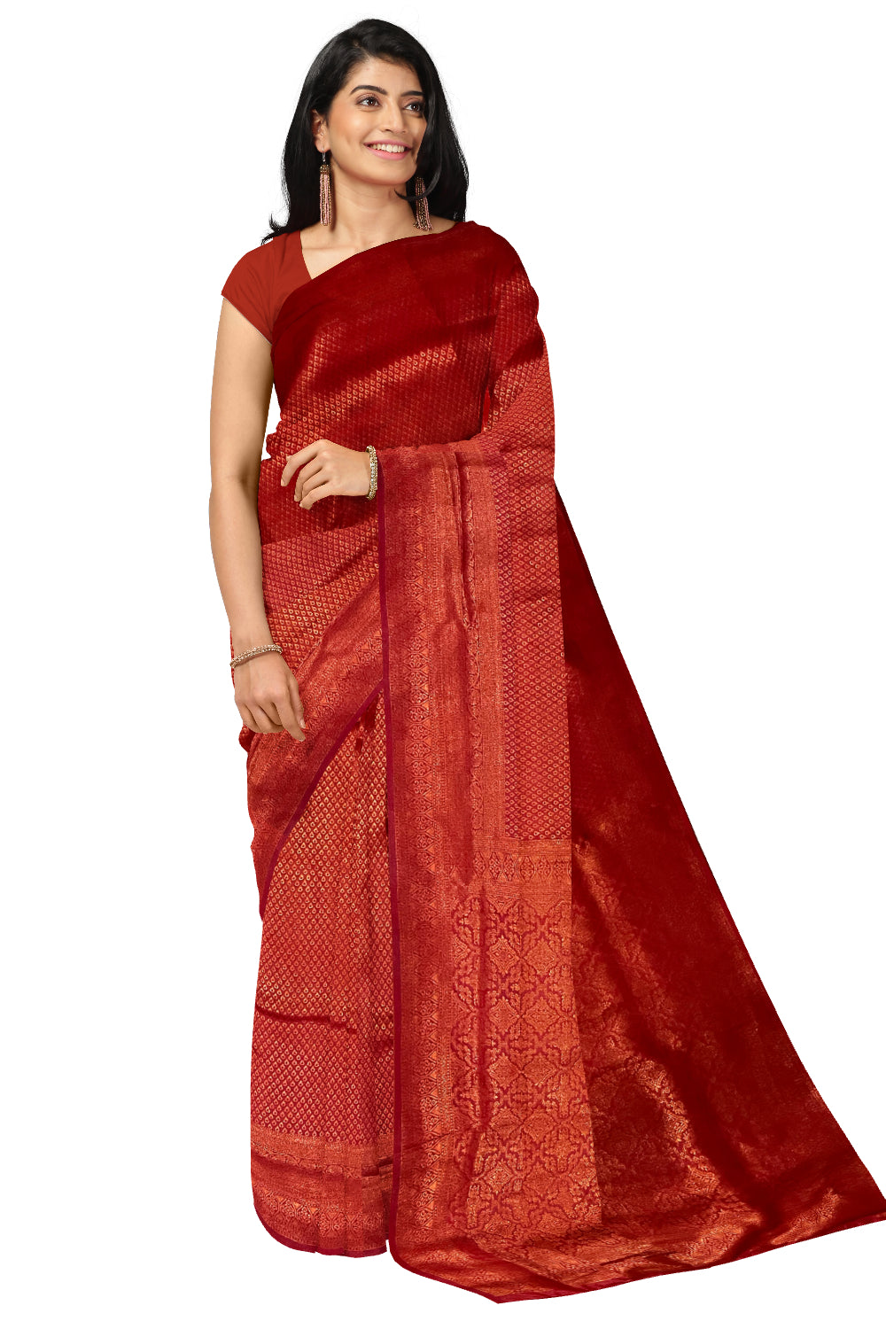 Southloom Soft Silk Red Designer Saree with Tassels Works