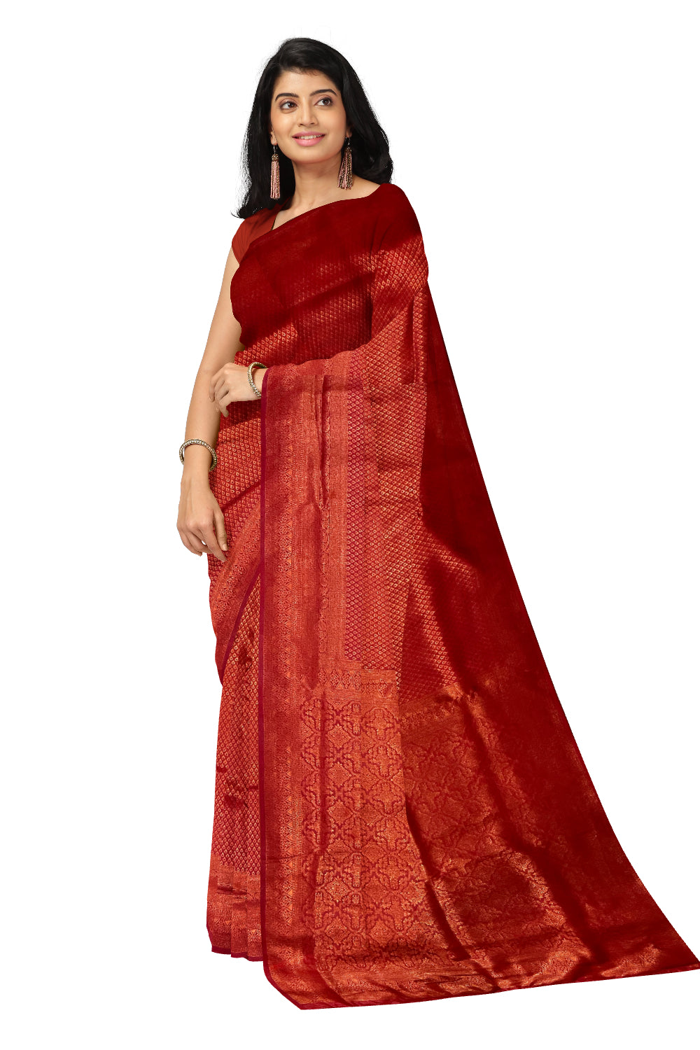 Southloom Soft Silk Red Designer Saree with Tassels Works