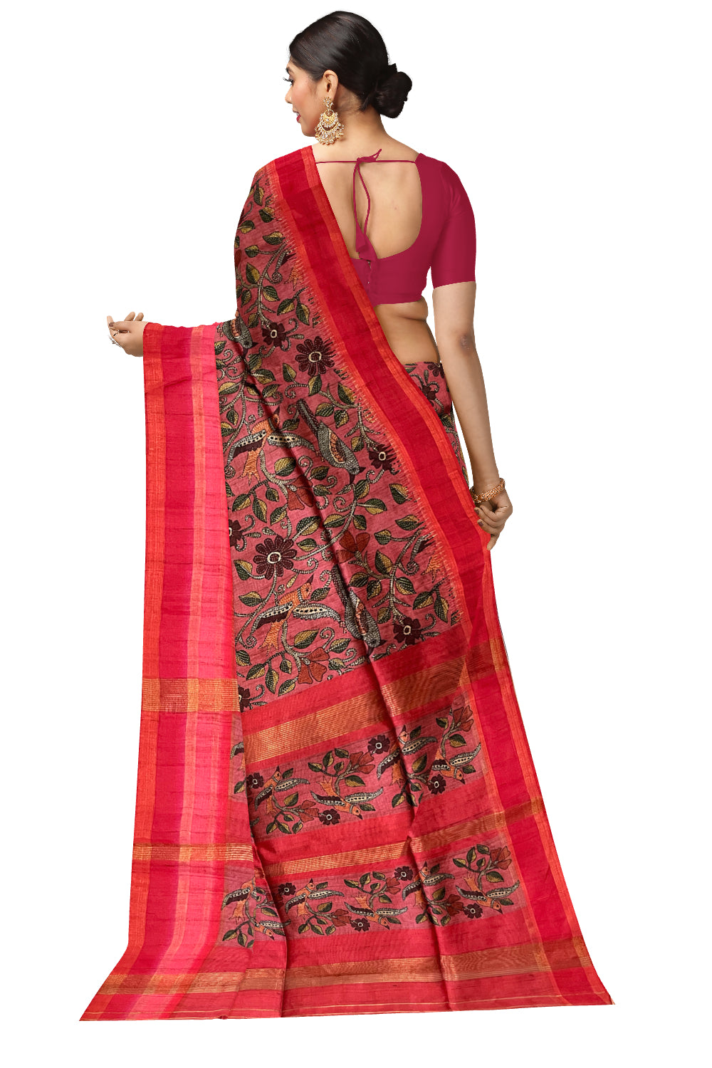 Southloom Semi Tussar Bird Floral Woven Rose Designer Saree