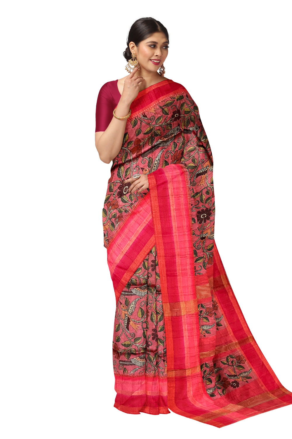 Southloom Semi Tussar Bird Floral Woven Rose Designer Saree