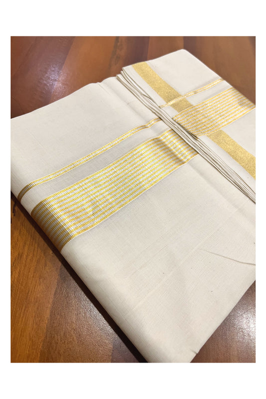 Southloom Premium Balaramapuram Unakkupaavu Handloom Mundu with Silver and Golden Kasavu Border (South Indian Kerala Dhoti)