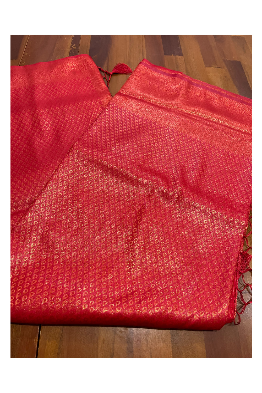 Southloom Soft Silk Red Designer Saree with Tassels Works