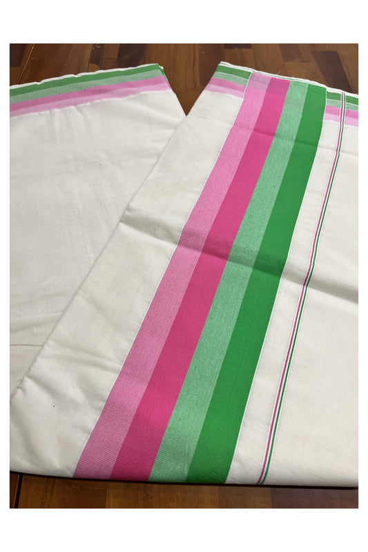 Pure Cotton Kerala Plain Saree with Pink Green Border (Vishu 2024 Collection)