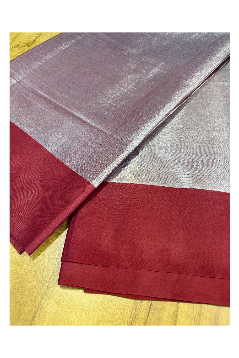 Southloom Special Semi Silk Saree with Silver Body and Maroon Border