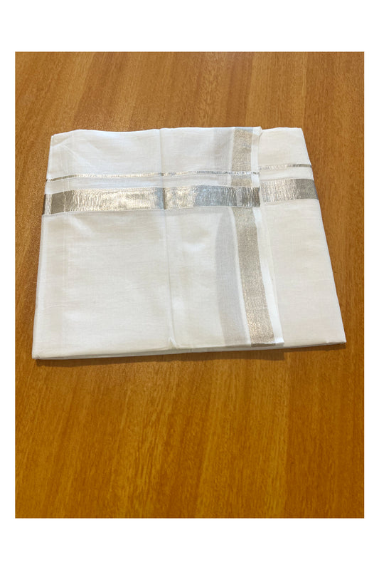 Pure White Cotton Double Mundu with Silver Border (South Indian Dhoti)