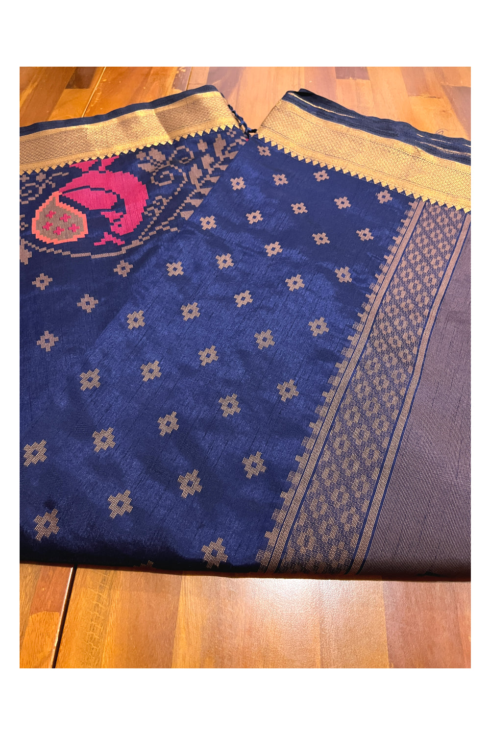 Southloom Semi Silk Dark Blue Saree with Designer Peacock Woven Designs