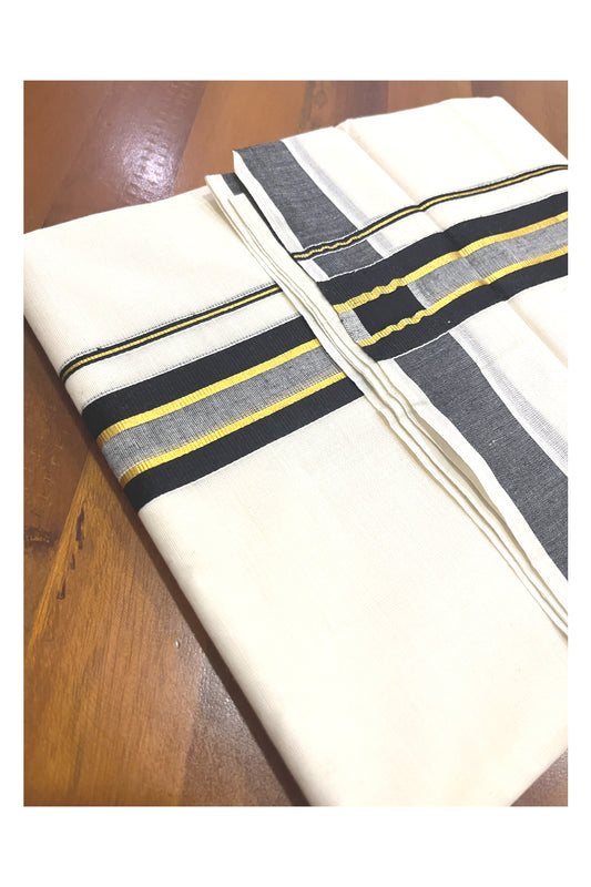 Off White Kerala Double Mundu with Black Kasavu Kara (South Indian Kerala Dhoti)