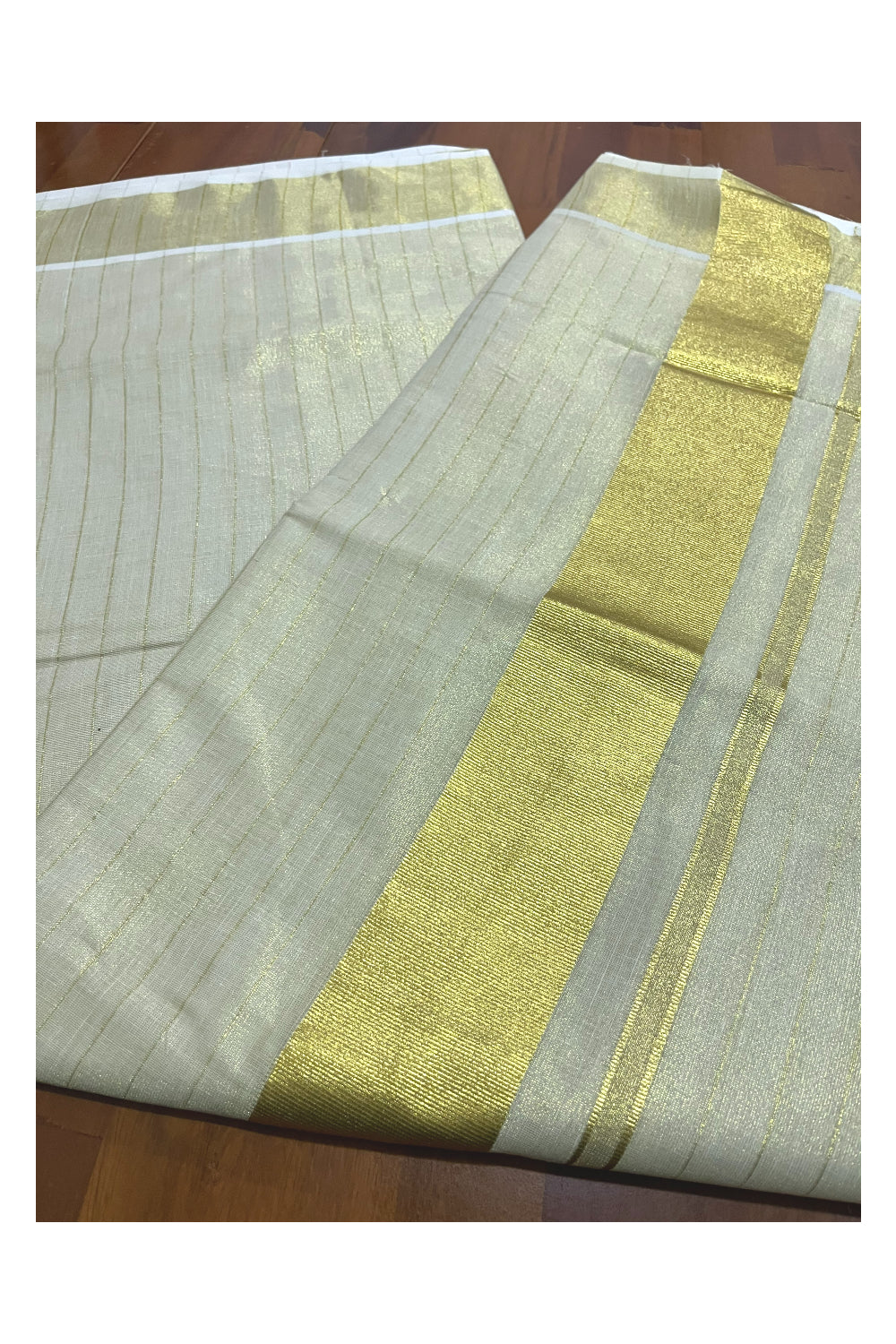 Kerala Tissue Kasavu Lines Design Saree with 3 Inch Border