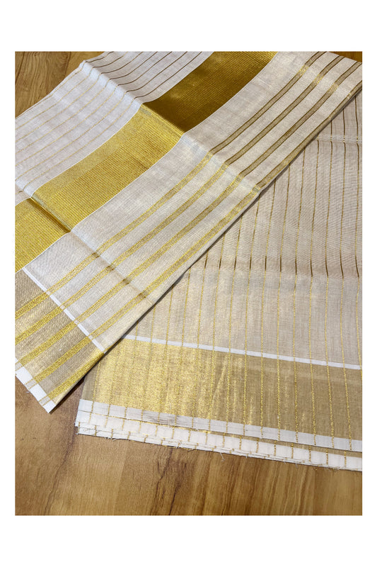 Kerala Tissue Kasavu Lines Design Saree with 3 Inch Border