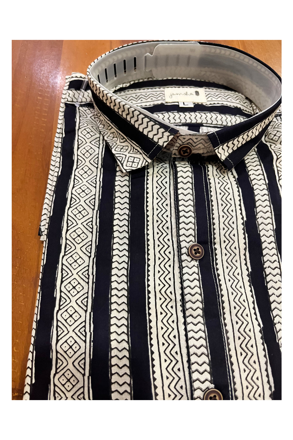 Southloom Jaipur Cotton Black White Hand Block Printed Shirt (Full Sleeves)