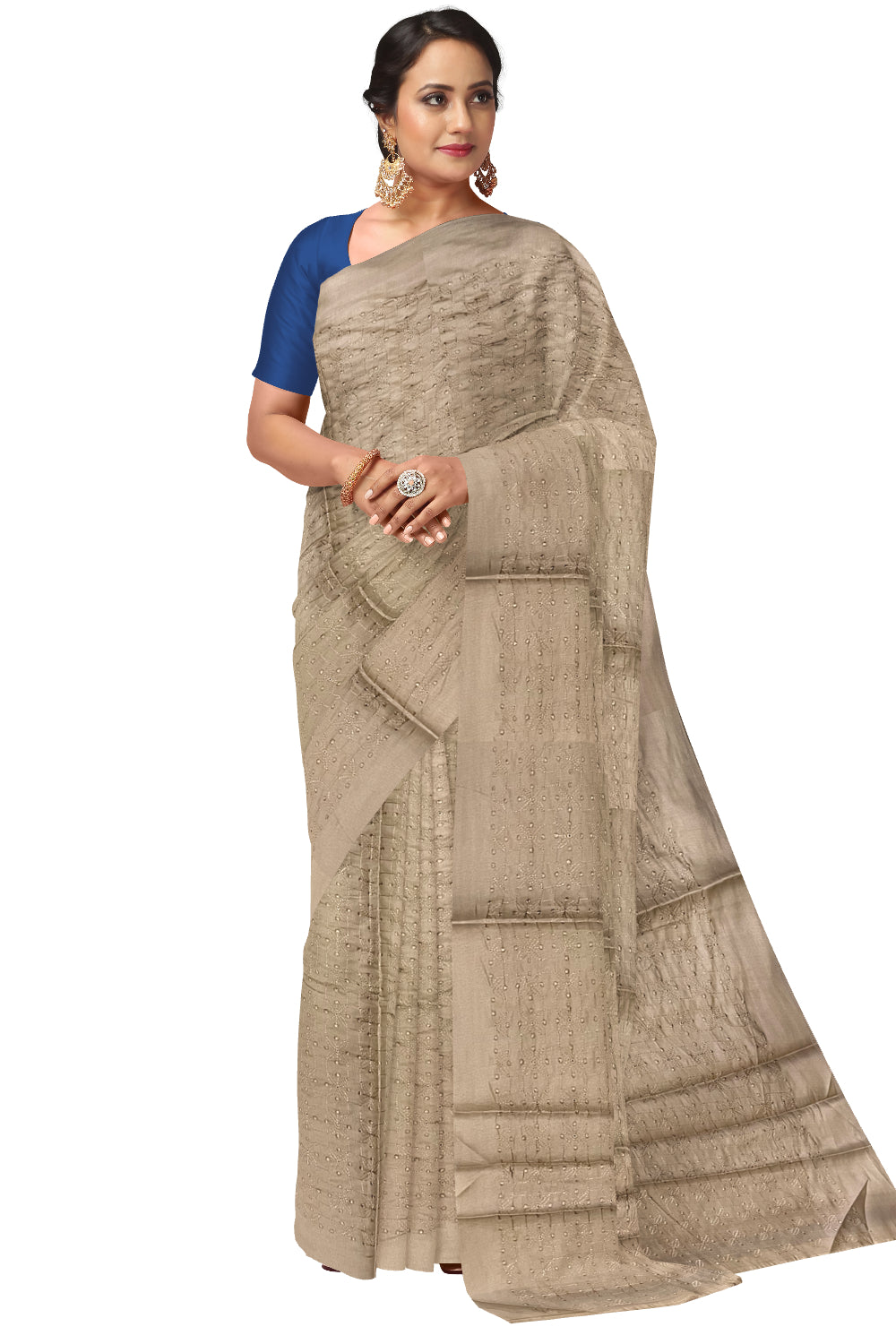 Southloom Semi Silk Brown Thread Work Designer Saree