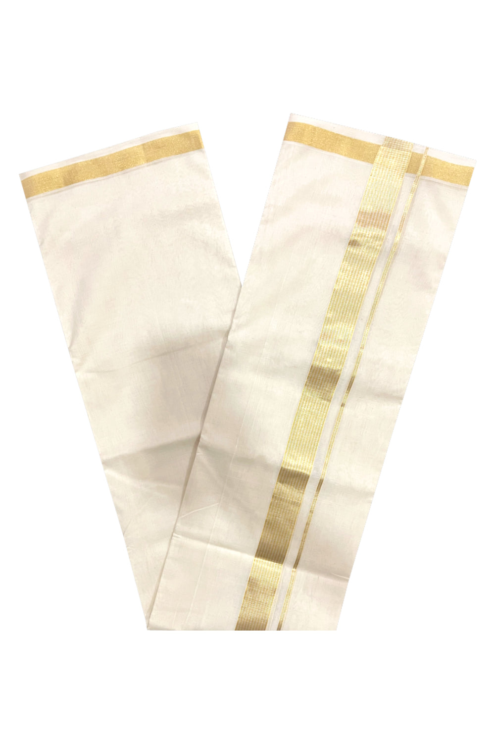 Southloom Premium Balaramapuram Unakkupaavu Handloom Mundu with Silver and Golden Kasavu Border (South Indian Kerala Dhoti)